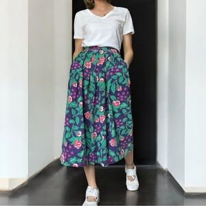 Vintage 80s David Brooks Floral Pleated Skirt Size 2